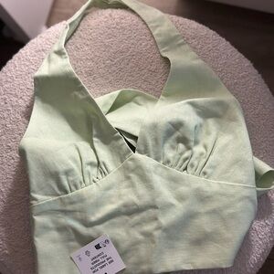 Zara Linen Mint Green Halter Top
